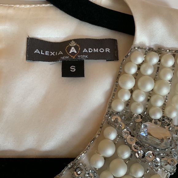 Alexia Admor Pearl Sequin Rhinestone Embellished Neck Silk Party Cocktail Dress - Picture 9 of 16